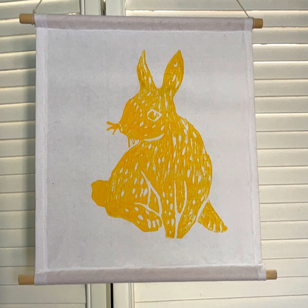 Original Handmade Rabbit Wodblock Print Hanging Art - Picture 4 of 4